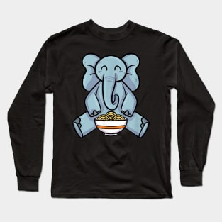 Cute Kawaii Elephant eating Japanese Food Ramen Noodles Long Sleeve T-Shirt